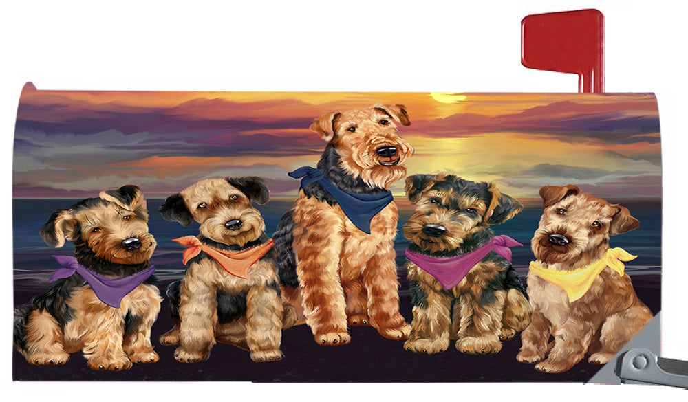 Family Sunset Portrait Airedale Terrier Dogs Magnetic Mailbox Cover MBC48434
