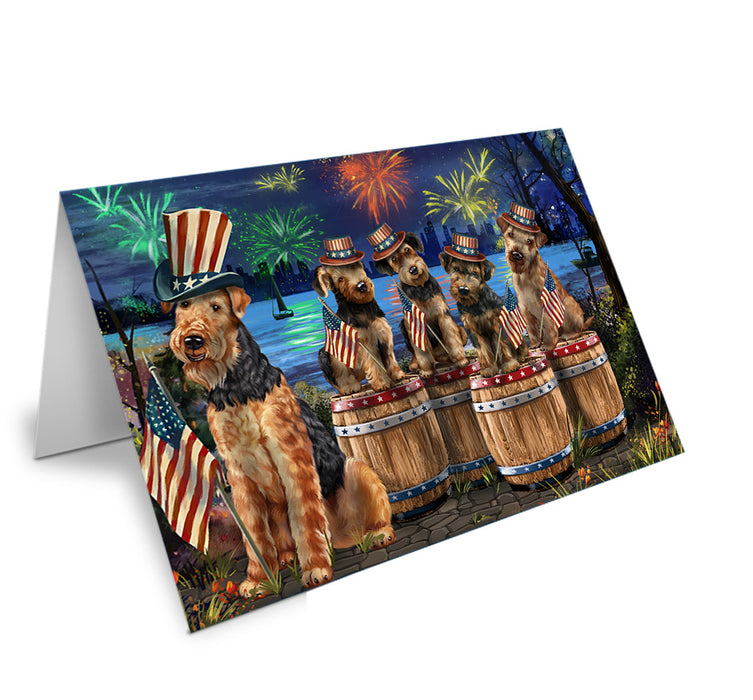 4th of July Independence Day Fireworks Airedale Terriers at the Lake Handmade Artwork Assorted Pets Greeting Cards and Note Cards with Envelopes for All Occasions and Holiday Seasons GCD57041