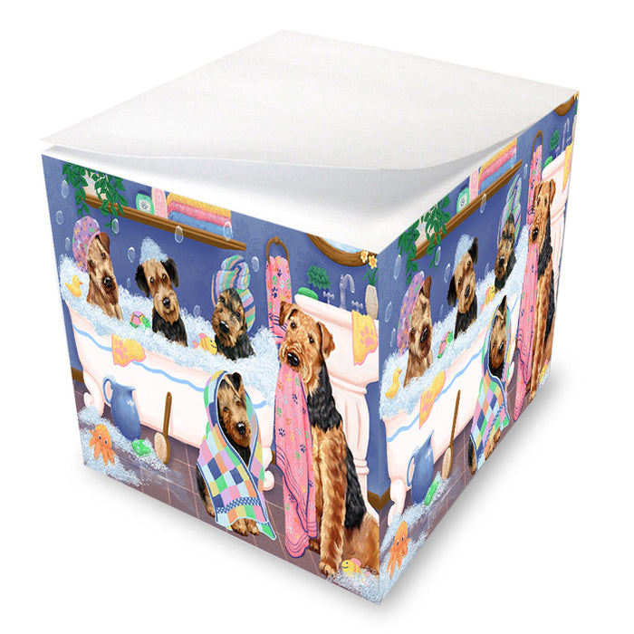 Rub A Dub Dogs In A Tub Airedale Terriers Dog Note Cube NOC54821