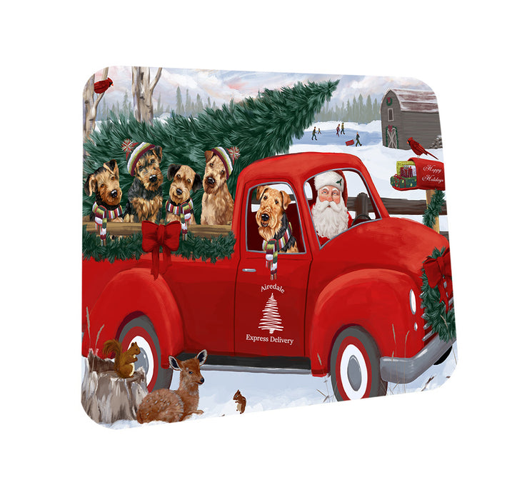 Christmas Santa Express Delivery Airedale Terriers Dog Family Coasters Set of 4 CST54954