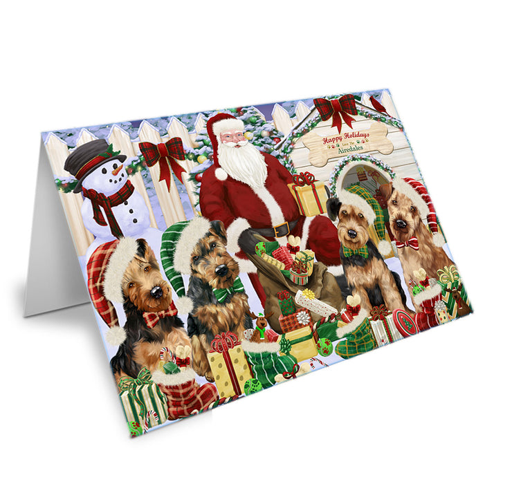 Happy Holidays Christmas Airedale Terriers Dog House Gathering Handmade Artwork Assorted Pets Greeting Cards and Note Cards with Envelopes for All Occasions and Holiday Seasons GCD57836
