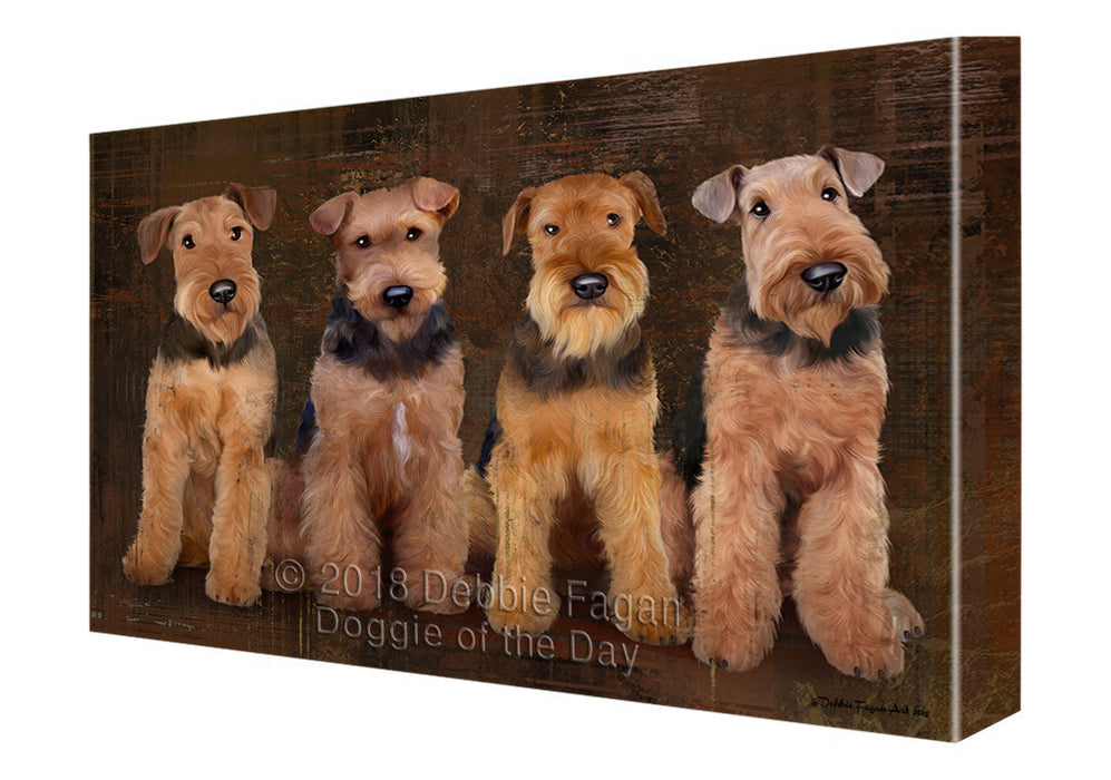 Rustic 4 Airedale Terriers Dog Canvas Wall Art CVS61752