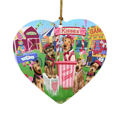 Carnival Kissing Booth Airedale Terriers Dog Heart Christmas Ornament HPOR56126