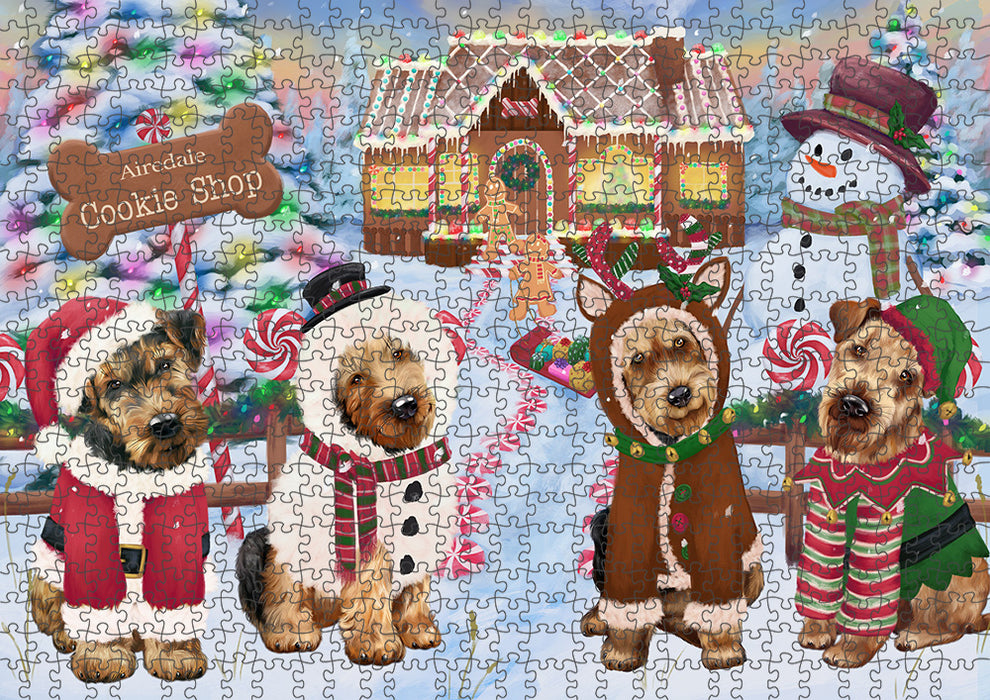 Holiday Gingerbread Cookie Shop Airedale Terriers Dog Puzzle with Photo Tin PUZL92568