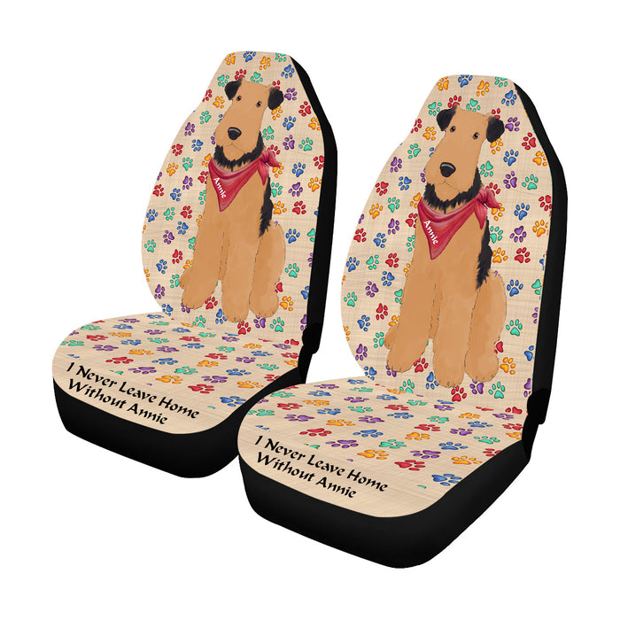 Personalized I Never Leave Home Paw Print Airedale Terrier Dogs Pet Front Car Seat Cover (Set of 2)