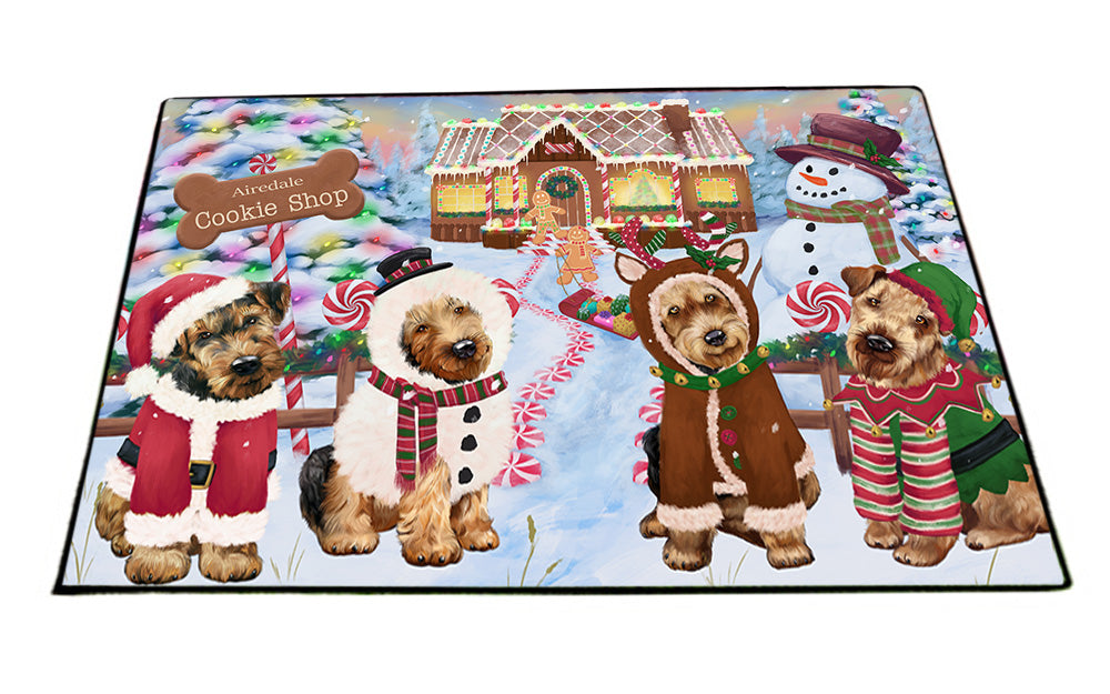 Holiday Gingerbread Cookie Shop Airedale Terriers Dog Floormat FLMS53097