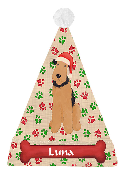 Pet Name Personalized Christmas Paw Print Airedale Dogs Santa Hat