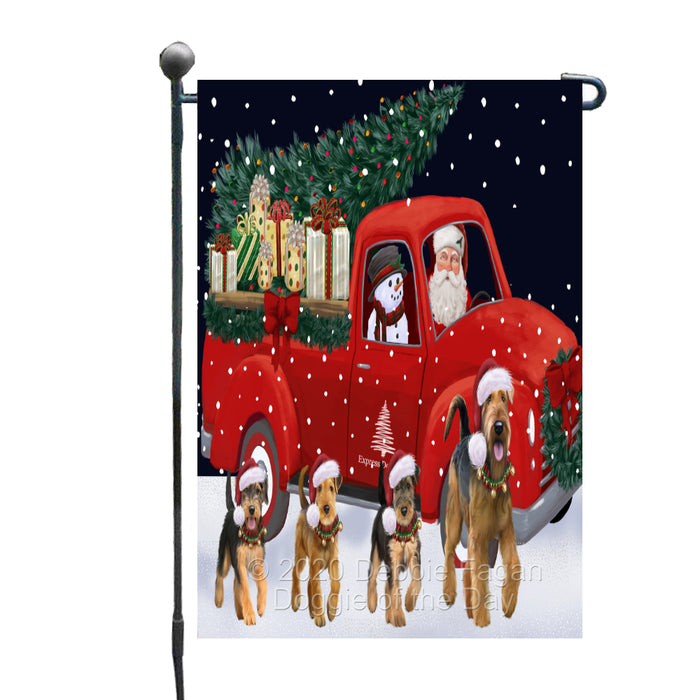 Christmas Express Delivery Red Truck Running Airedale Dogs Garden Flag GFLG66431