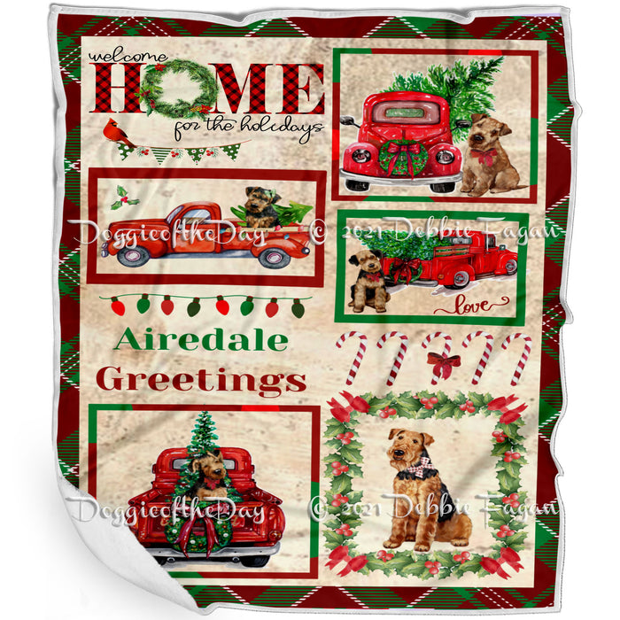 Welcome Home for Christmas Holidays Airedale Dogs Blanket BLNKT71751