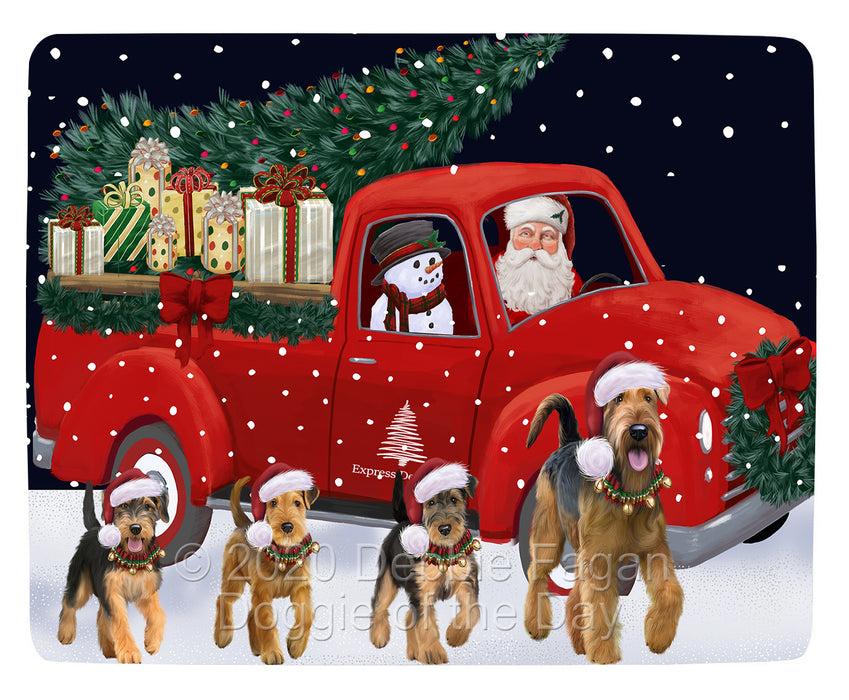 Christmas Express Delivery Red Truck Running Airedale Dogs Blanket BLNKT141648