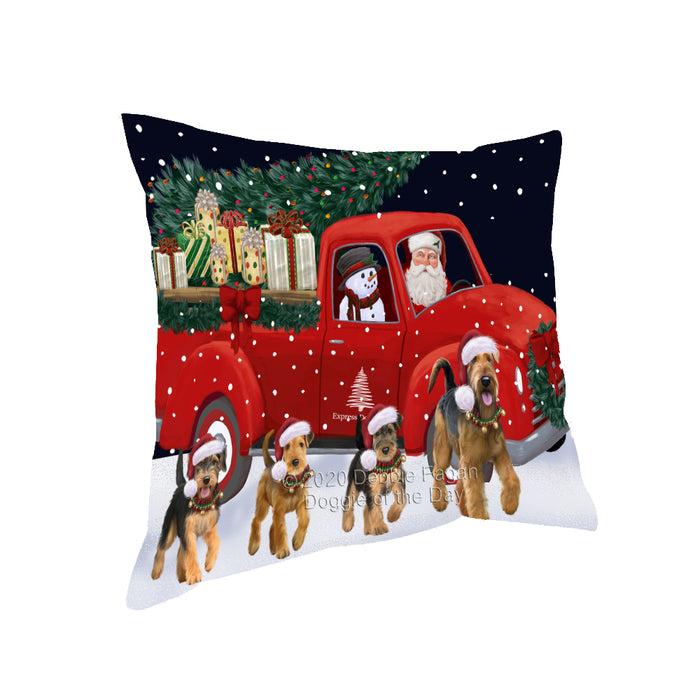 Christmas Express Delivery Red Truck Running Airedale Dogs Pillow PIL85948