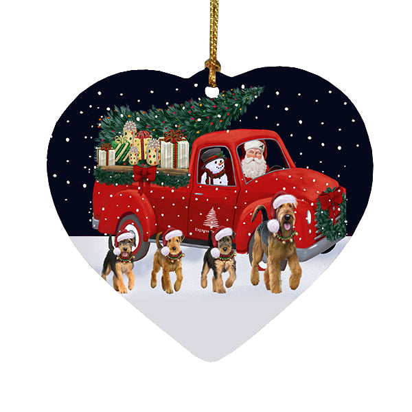 Christmas Express Delivery Red Truck Running Airedale Dogs Heart Christmas Ornament RFPOR58058