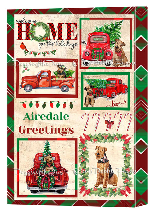 Welcome Home for Christmas Holidays Airedale Dogs Canvas Wall Art Decor - Premium Quality Canvas Wall Art for Living Room Bedroom Home Office Decor Ready to Hang CVS149138