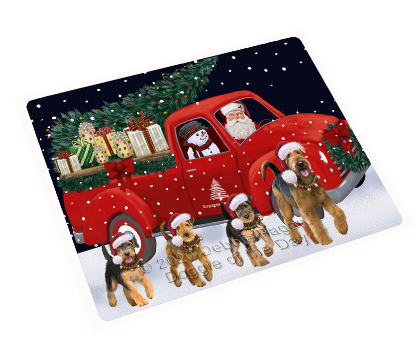 Christmas Express Delivery Red Truck Running Airedale Dogs Cutting Board - Easy Grip Non-Slip Dishwasher Safe Chopping Board Vegetables C77701
