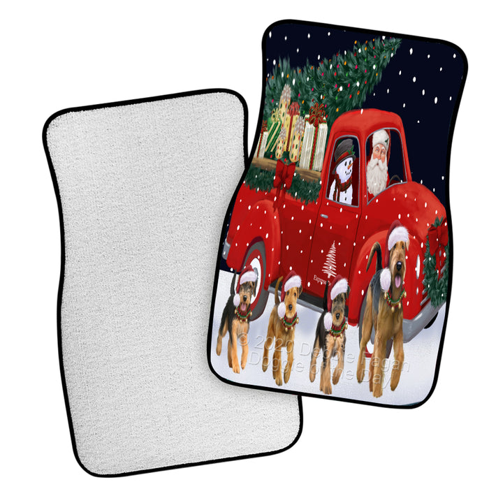 Christmas Express Delivery Red Truck Running Airedale Dogs Polyester Anti-Slip Vehicle Carpet Car Floor Mats  CFM49378