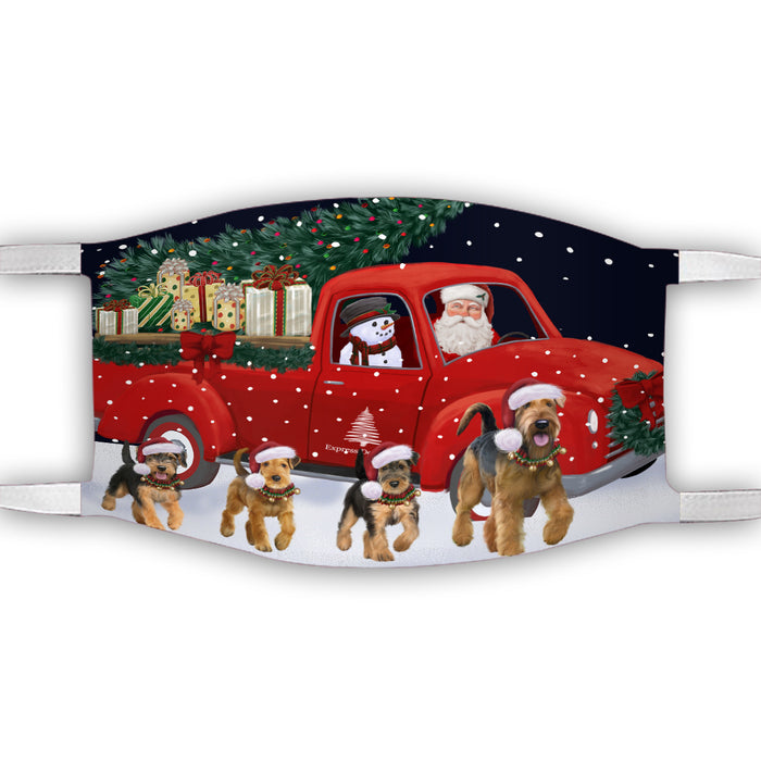 Christmas Express Delivery Red Truck Running Airedale Dogs Face Mask FM49835