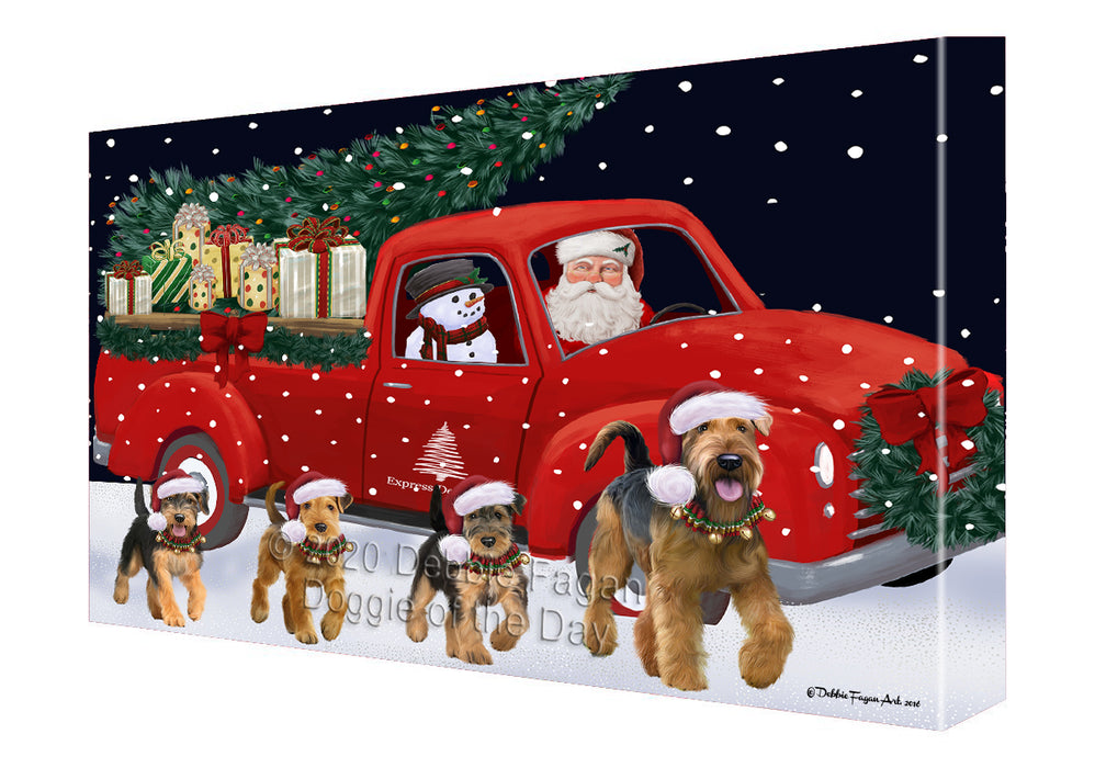 Christmas Express Delivery Red Truck Running Airedale Dogs Canvas Print Wall Art Décor CVS145781