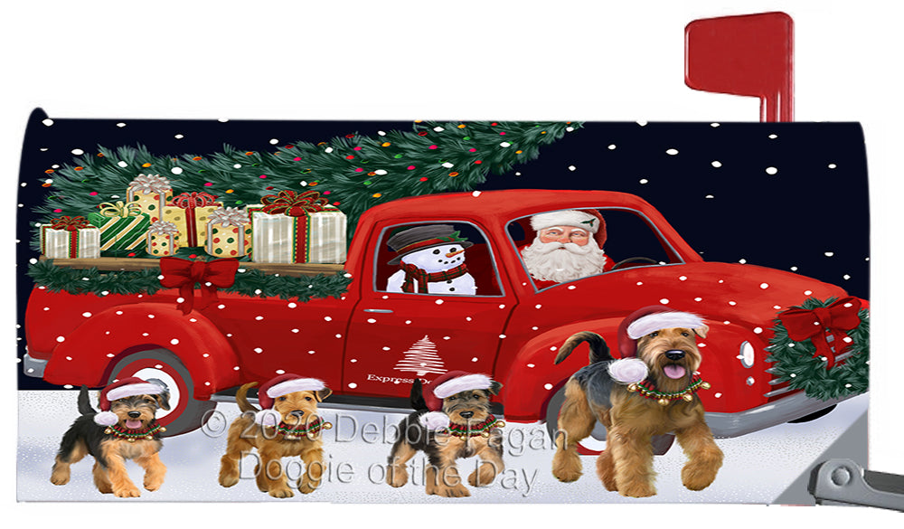 Christmas Express Delivery Red Truck Running Airedale Dog Magnetic Mailbox Cover Both Sides Pet Theme Printed Decorative Letter Box Wrap Case Postbox Thick Magnetic Vinyl Material