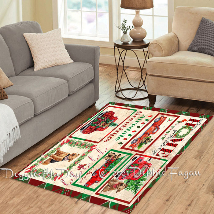Welcome Home for Christmas Holidays Airedale Dogs Polyester Living Room Carpet Area Rug ARUG64591