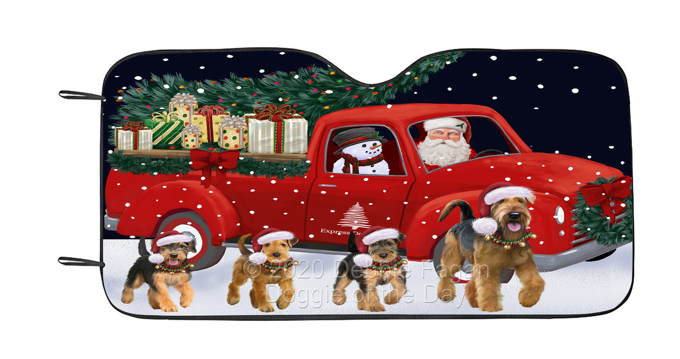 Christmas Express Delivery Red Truck Running Airedale Dog Car Sun Shade Cover Curtain