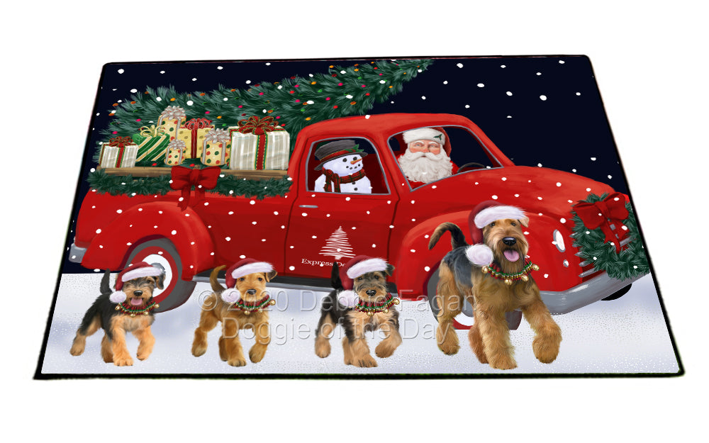 Christmas Express Delivery Red Truck Running Airedale Dogs Indoor/Outdoor Welcome Floormat - Premium Quality Washable Anti-Slip Doormat Rug FLMS56521