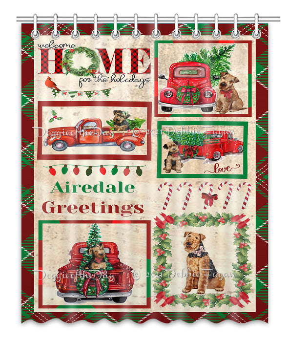 Welcome Home for Christmas Holidays Airedale Dogs Shower Curtain Bathroom Accessories Decor Bath Tub Screens