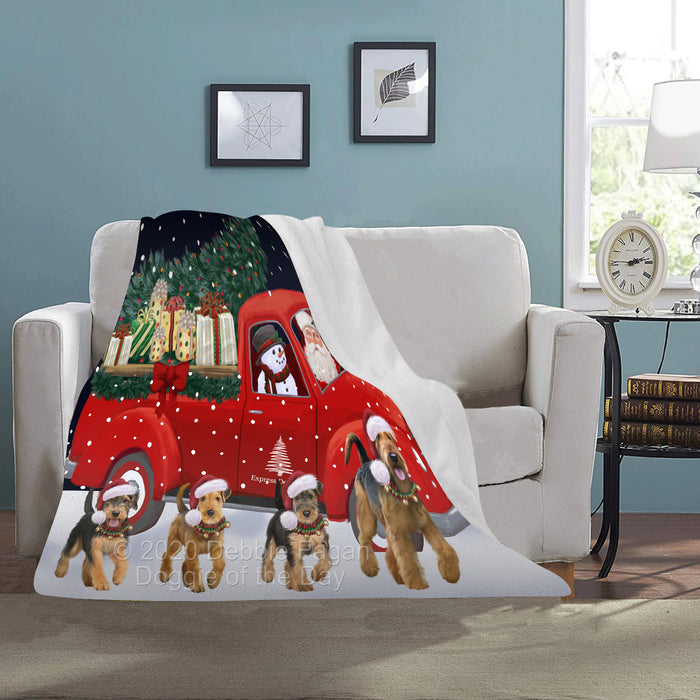 Christmas Express Delivery Red Truck Running Airedale Dogs Blanket BLNKT141648