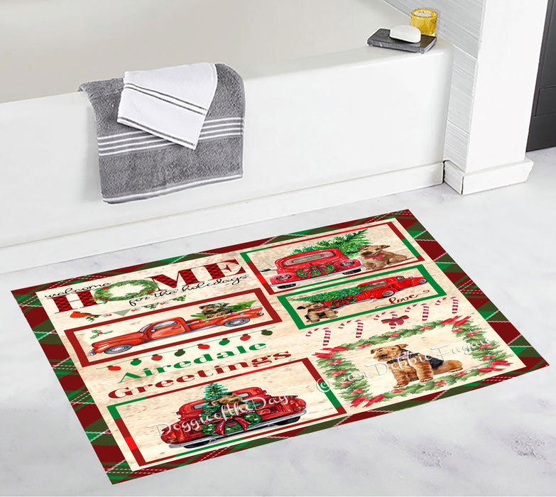 Welcome Home for Christmas Holidays Airedale Dogs Bathroom Rugs with Non Slip Soft Bath Mat for Tub BRUG54226