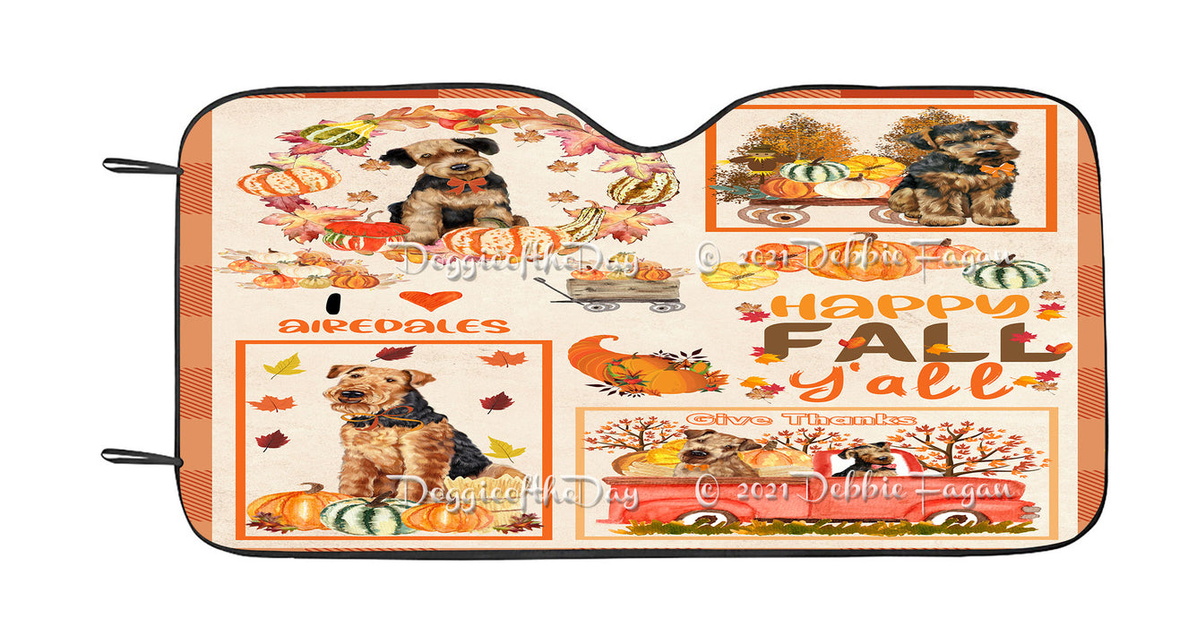 Happy Fall Y'all Pumpkin Airedale Dogs Car Sun Shade Cover Curtain