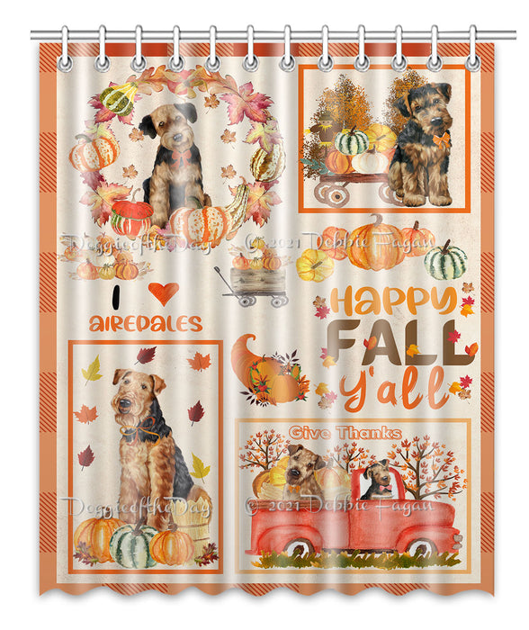 Happy Fall Y'all Pumpkin Airedale Dogs Shower Curtain Bathroom Accessories Decor Bath Tub Screens