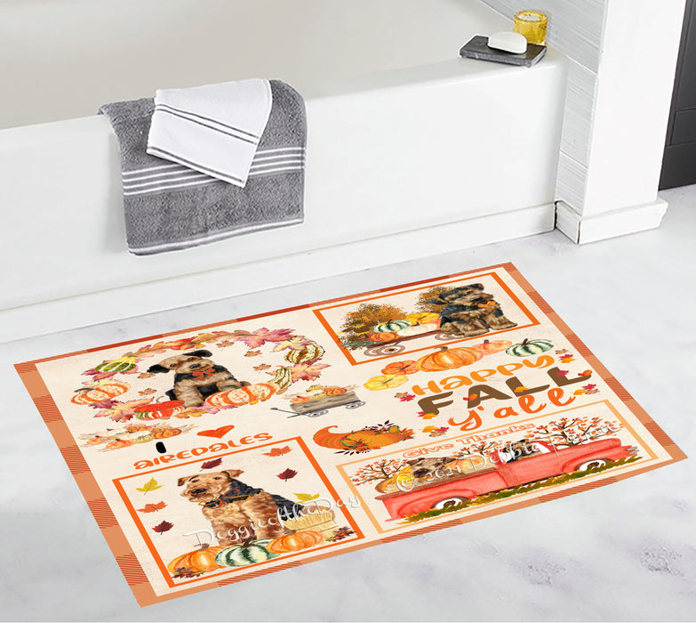 Happy Fall Y'all Pumpkin Airedale Dogs Bathroom Rugs with Non Slip Soft Bath Mat for Tub BRUG55057