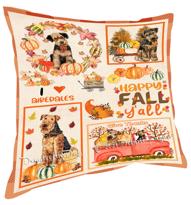 Happy Fall Y'all Pumpkin Airedale Dogs Pillow with Top Quality High-Resolution Images - Ultra Soft Pet Pillows for Sleeping - Reversible & Comfort - Ideal Gift for Dog Lover - Cushion for Sofa Couch Bed - 100% Polyester