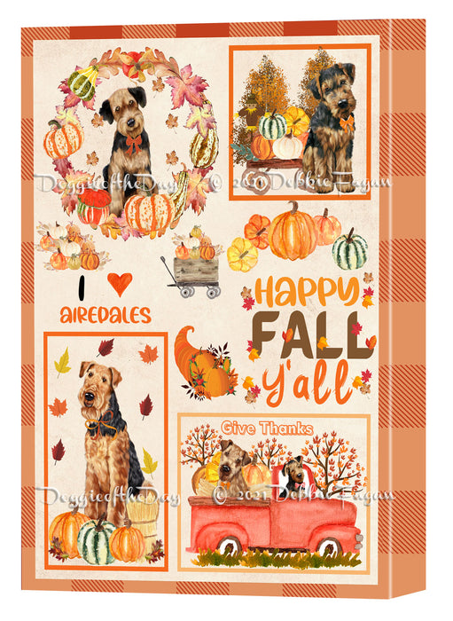 Happy Fall Y'all Pumpkin Airedale Dogs Canvas Wall Art - Premium Quality Ready to Hang Room Decor Wall Art Canvas - Unique Animal Printed Digital Painting for Decoration