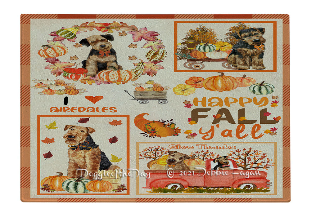 Happy Fall Y'all Pumpkin Airedale Dogs Cutting Board - Easy Grip Non-Slip Dishwasher Safe Chopping Board Vegetables C79747