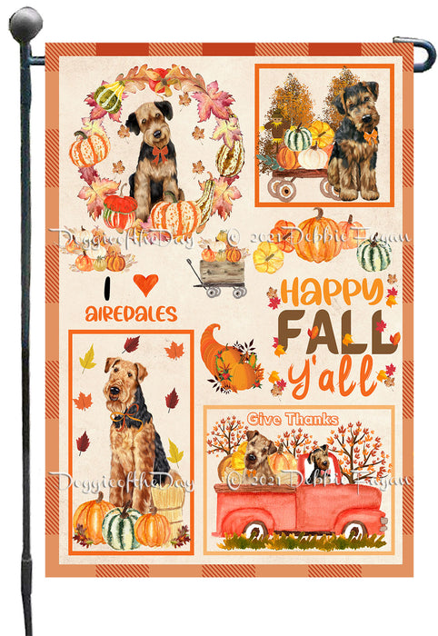 Happy Fall Y'all Pumpkin Airedale Dogs Garden Flags- Outdoor Double Sided Garden Yard Porch Lawn Spring Decorative Vertical Home Flags 12 1/2"w x 18"h