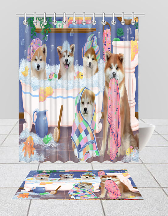Rub A Dub Dogs In A Tub Akita Dogs Bath Mat and Shower Curtain Combo