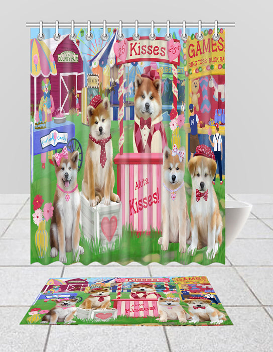 Carnival Kissing Booth Akita Dogs  Bath Mat and Shower Curtain Combo