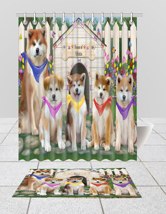 Spring Dog House Akita Dogs Bath Mat and Shower Curtain Combo