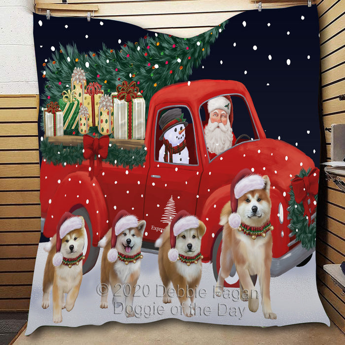 Christmas Express Delivery Red Truck Running Akita Dogs Lightweight Soft Bedspread Coverlet Bedding Quilt QUILT59746
