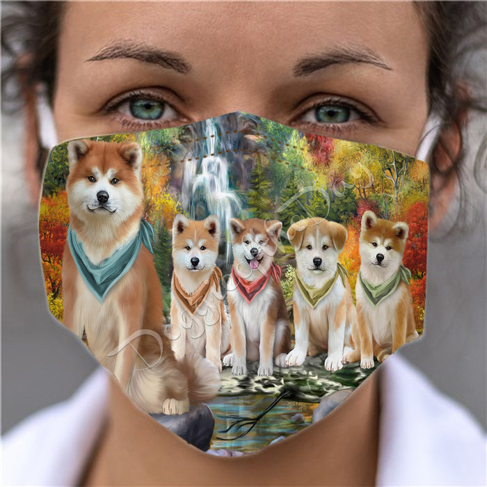 Scenic Waterfall Akita Dogs Face Mask FM49259