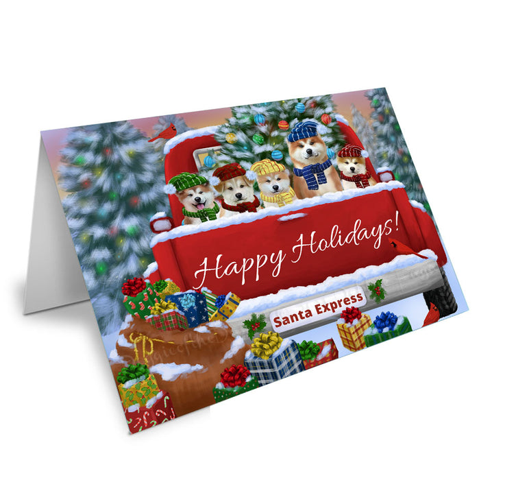 Christmas Red Truck Travlin Home for the Holidays Akita Dogs Handmade Artwork Assorted Pets Greeting Cards and Note Cards with Envelopes for All Occasions and Holiday Seasons