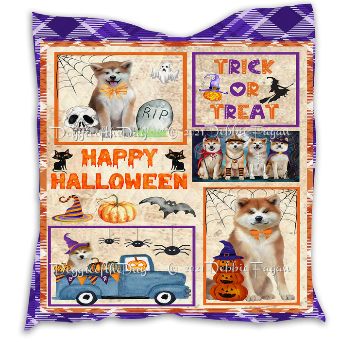 Happy Halloween Trick or Treat Pumpkin Akita Dogs Lightweight Soft Bedspread Coverlet Bedding Quilt QUILT60676