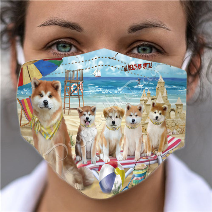 Pet Friendly Beach Akita Dogs Face Mask FM49060
