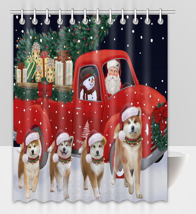 Christmas Express Delivery Red Truck Running Akita Dogs Shower Curtain Bathroom Accessories Decor Bath Tub Screens