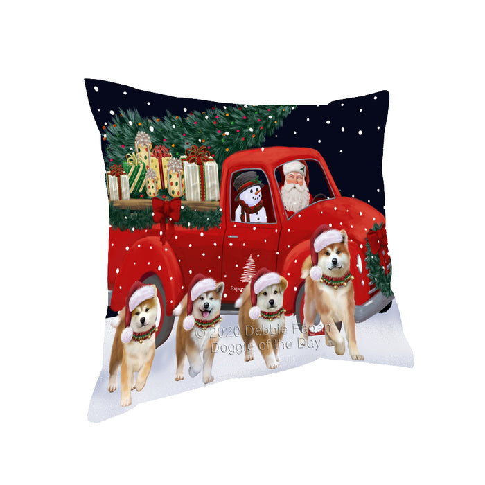 Christmas Express Delivery Red Truck Running Akita Dogs Pillow PIL85952