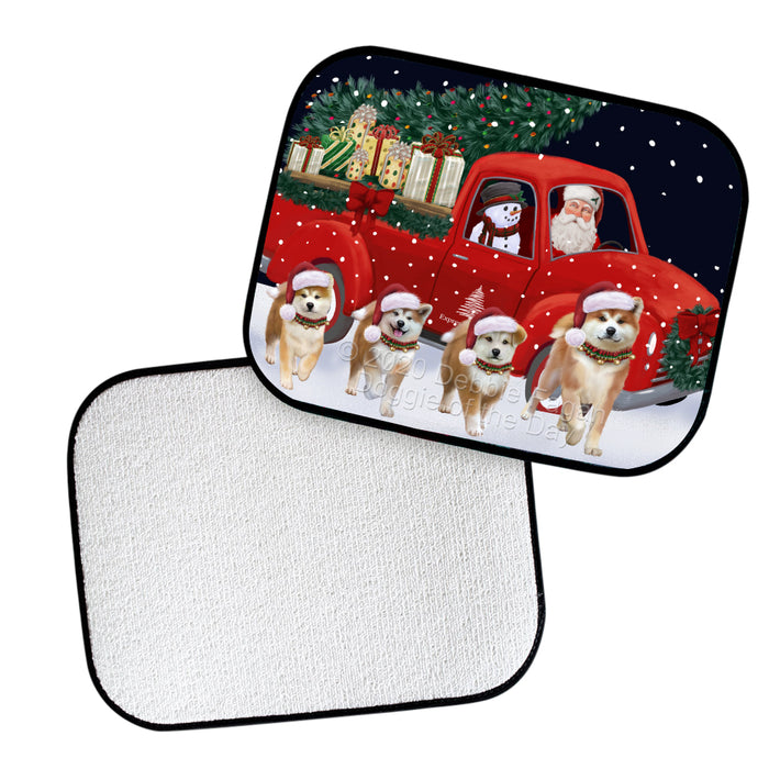 Christmas Express Delivery Red Truck Running Akita Dogs Polyester Anti-Slip Vehicle Carpet Car Floor Mats  CFM49381