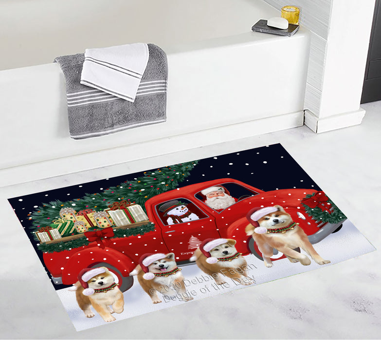 Christmas Express Delivery Red Truck Running Akita Dogs Bath Mat BRUG53407