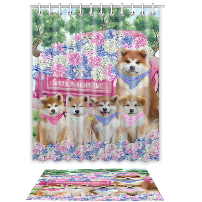Akita Shower Curtain & Bath Mat Set, Custom, Explore a Variety of Designs, Personalized, Curtains with hooks and Rug Bathroom Decor, Halloween Gift for Dog Lovers