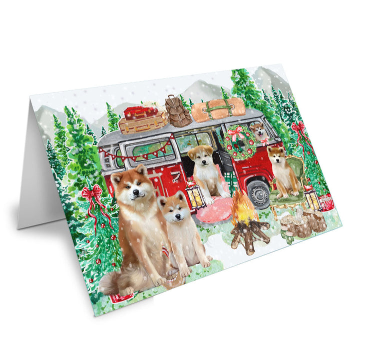 Christmas Time Camping with Akita Dogs Handmade Artwork Assorted Pets Greeting Cards and Note Cards with Envelopes for All Occasions and Holiday Seasons