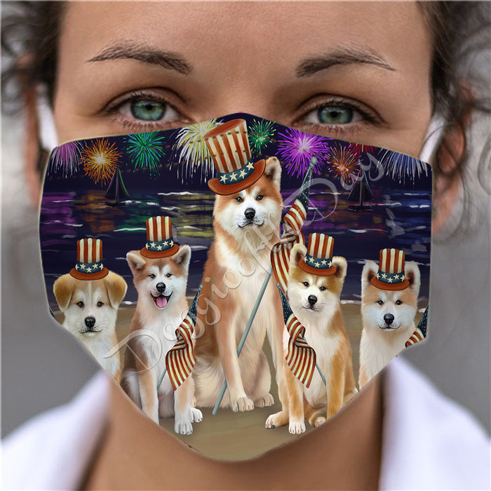 4th of July Independence Day Akita Dogs Face Mask FM49363